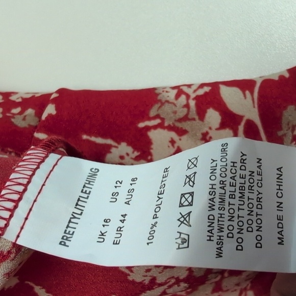 Pretty Little Things Red Floral Print Chiffon Bardot Ruffle Tiered Dress 12 NWT - Picture 10 of 10